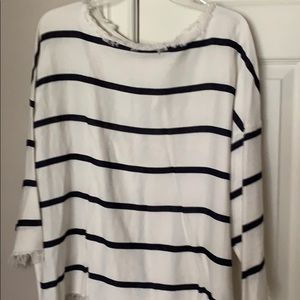Zara Basics navy stripe top with raw edge hem